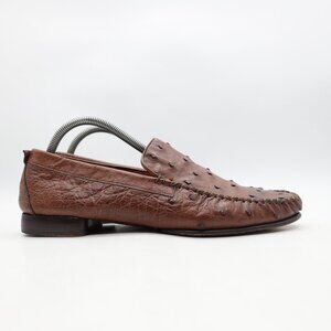 Mezlan Platinum Full Quill Ostrich Leather Shoes Men's Size 9 Brown Loafer Spain
